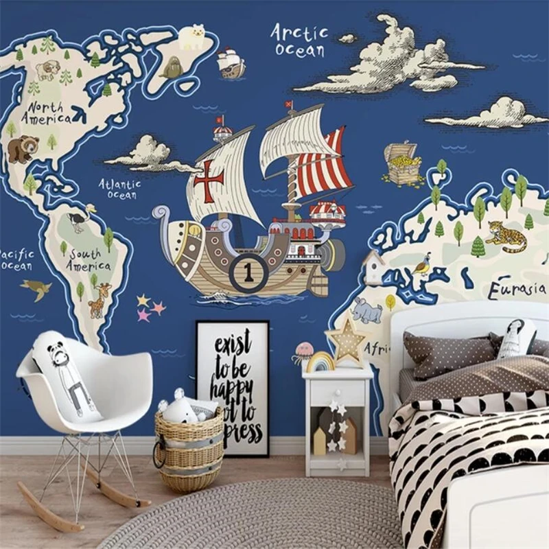 wellyu World animal treasure map nautical wind children's room background wall custom large mural green wallpaper