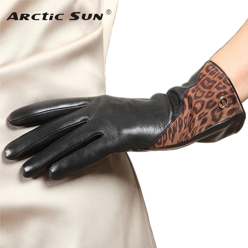 Genuine Leather Gloves Female Driving Nappa High Quality Sheepskin Gloves Warm Plush Lined Winter Women Mittens EL047NC2