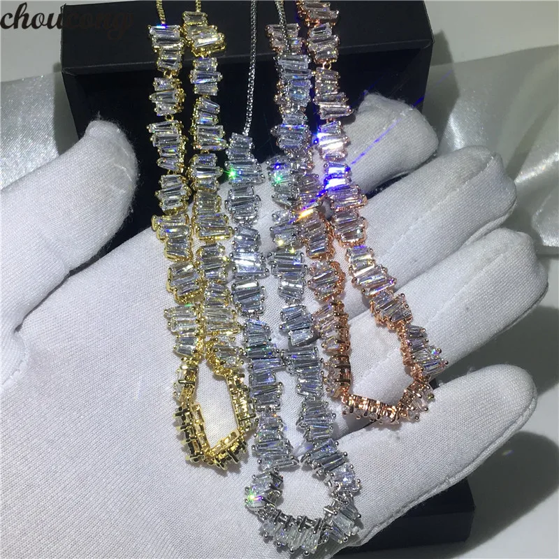 choucong 3 Colors Statement Baguette Necklace AAAAA Cz Party Wedding Necklace for women Bridal Wedding Accessory Jewelry