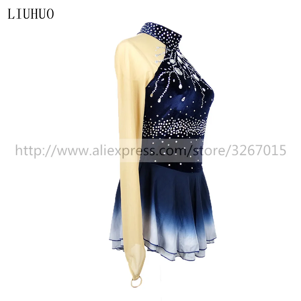 LIUHUO Ice Figure Skating Dress Women Girls Stand Collar Long Sleeve Competition Performance Costume Dance Leotard Roller Adult