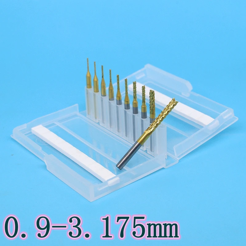 0.9-3.175mm  Tungsten carbide Titanium coating PCB milling cutter  CNC router wood tools 10PCS Strawberry milling cutter