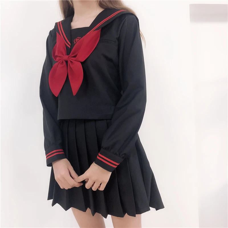 Japonês jk uniforme Sailor Suit COS School Wear Mulheres Outono mangas compridas tops + saias Uniforme Escolar Macio Punk Lolita Moda