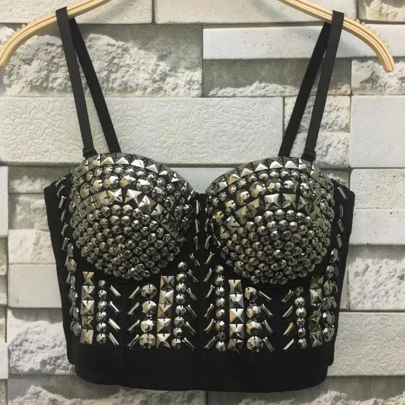 

fashion Black beading rivet sexy Hand-made Pearls Jewel Diamond Bralet Bra Women's Bustier Bra Cropped Top Vest L756