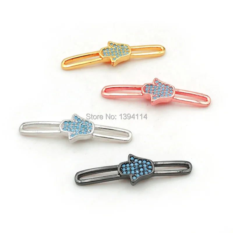 

32*9*2mm Micro Pave Kallaite CZ Hollow Oblong Connector With Palm Fit For Women As DIY Bracelets Accessory