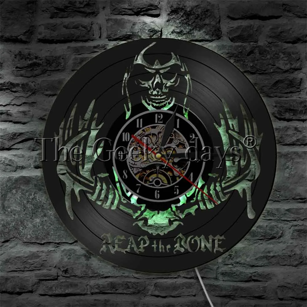 Reap The Bone Skull Wall Light Day of the Dead Grim Reaper Skull Designed Lamp LED Illuminated Vinyl Record Wall Sign