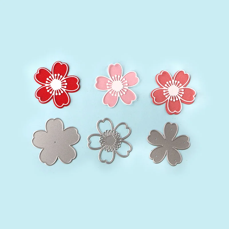 DUOFEN METAL CUTTING DIES 020184 3pcs small cherry blossoms layered embossing stencil DIY Scrapbook Paper Album 2018 new