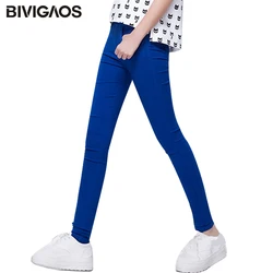 BIVIGAOS Fashion Women's Woven Stretch Pencil Pants Multi-Color Pocket Leggings Pants Korean Slim Skinny Thin Trousers For Women