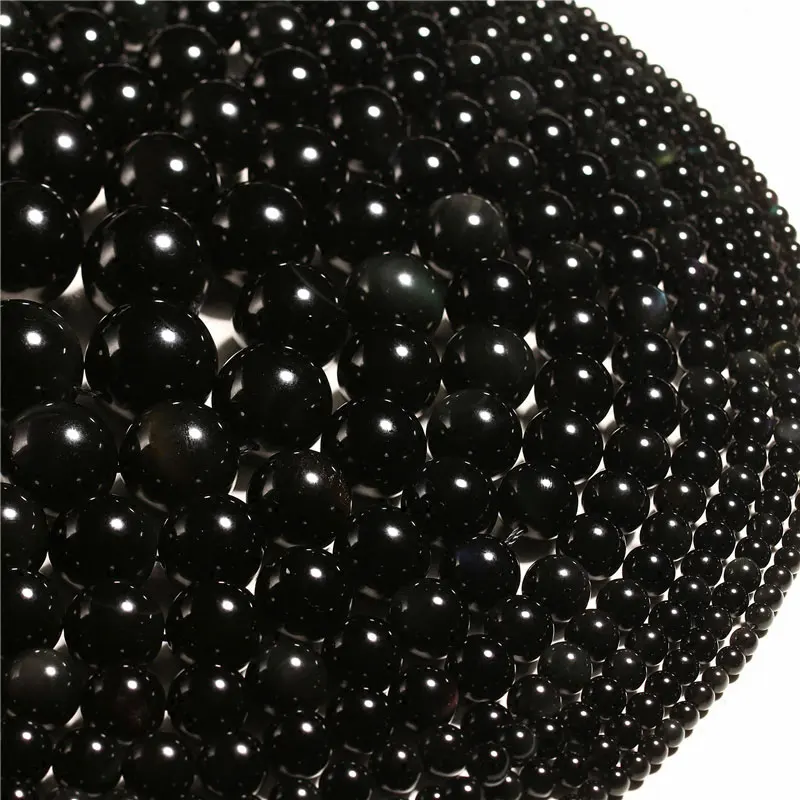 4-20mm Natural Round Black Obsidian Stone Beads For Jewelry Making Beads Bracelets For Women 15\'\' Needlework DIY Beads Trinket