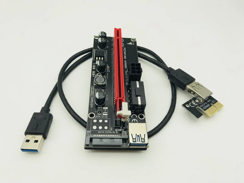 

009s PCI-E Extender 1x to 16x PCI Express Riser Card USB3.0 Cable dual 6pin 4pin molex SATA to 6Pin for ETH Bitcoin Mining Miner