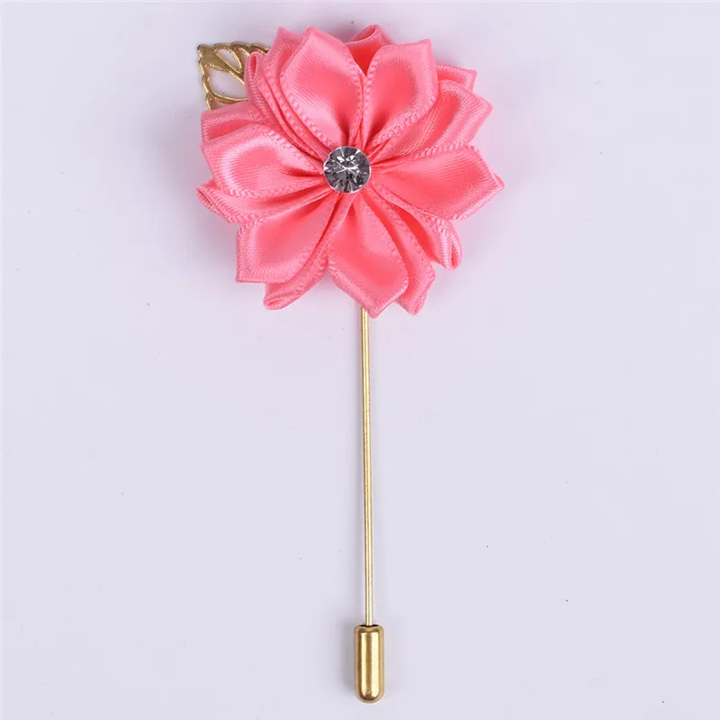 Metallo foglia d'oro sposo Boutonniere raso di seta fiore di rosa spilla sposo uomo accessori da sposa Prom uomo vestito corpetto Pin XH889Z