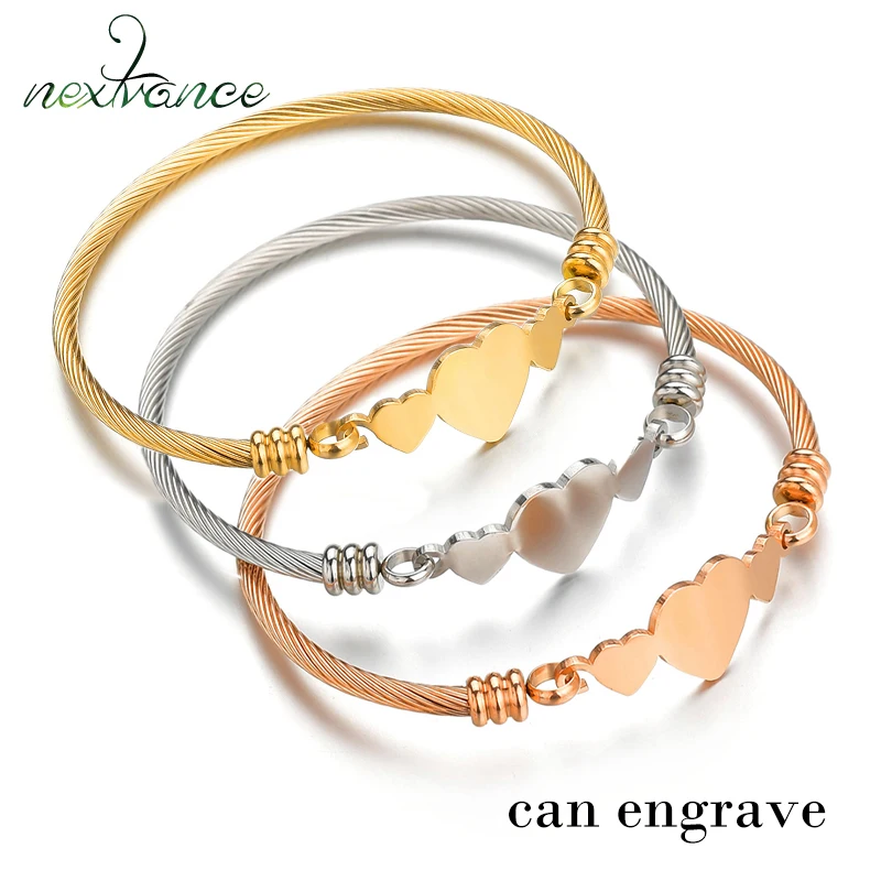 Nextvance Customized Bracelets Engrave Name Date Bracelet Stainless Steel Personalized Bangles Women ID Tag Memory Gif