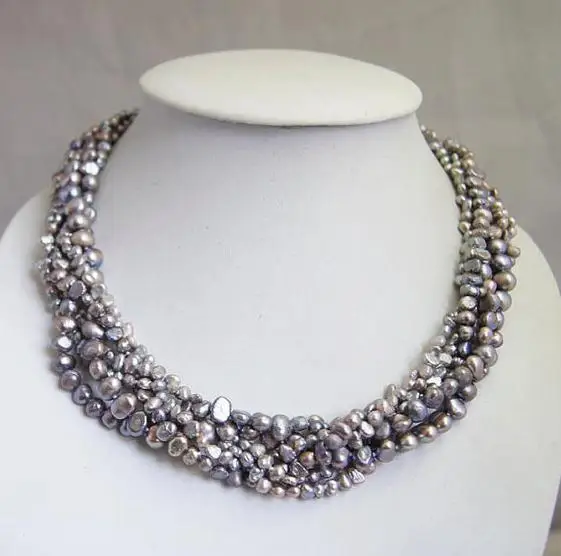 

Genuine Grey Freshwater Pearl Necklace Multi Strand Pearl Jewelry Bridesmaid Gift Fashion Lady's Wedding Party Jewelry