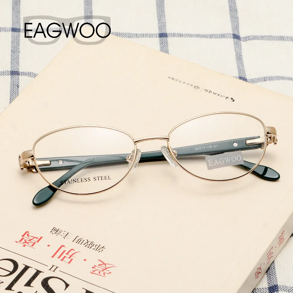 EAGWOO Women Cat Eye Designed Diamond Eyeglasses Full Rim Optical Frame Prescription Eye Glasses Butterfly Red Temple 7805