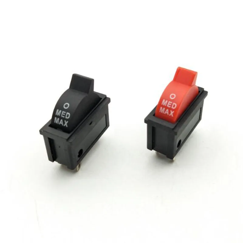 2PCS 10A 250V Black Red Wind Speed Control Button Rocker Switch 3 Positions 3Pin SPDT Switch For Hair dryer