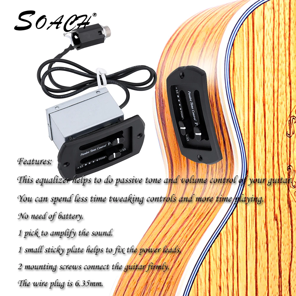 SOACH Ukulele Guitar EQ PS-900 two band equalizer Tuner System with universal pickup for musical instrument,without battery