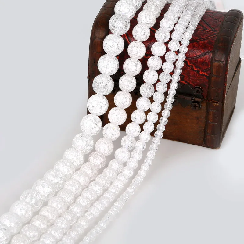 Pick Size 4 6 8 10 12mm Natural Loose Snow Cracked Round White Crystal Quartz Rock Spacer Beads For Jewelry DIY