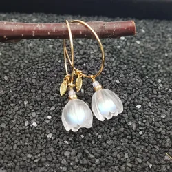 Lii Ji Natural Crystal/Clear Quartz Flower 925 Sterling Silver 18K Gold Plated Leaves Hoop Earrings Dropshipping