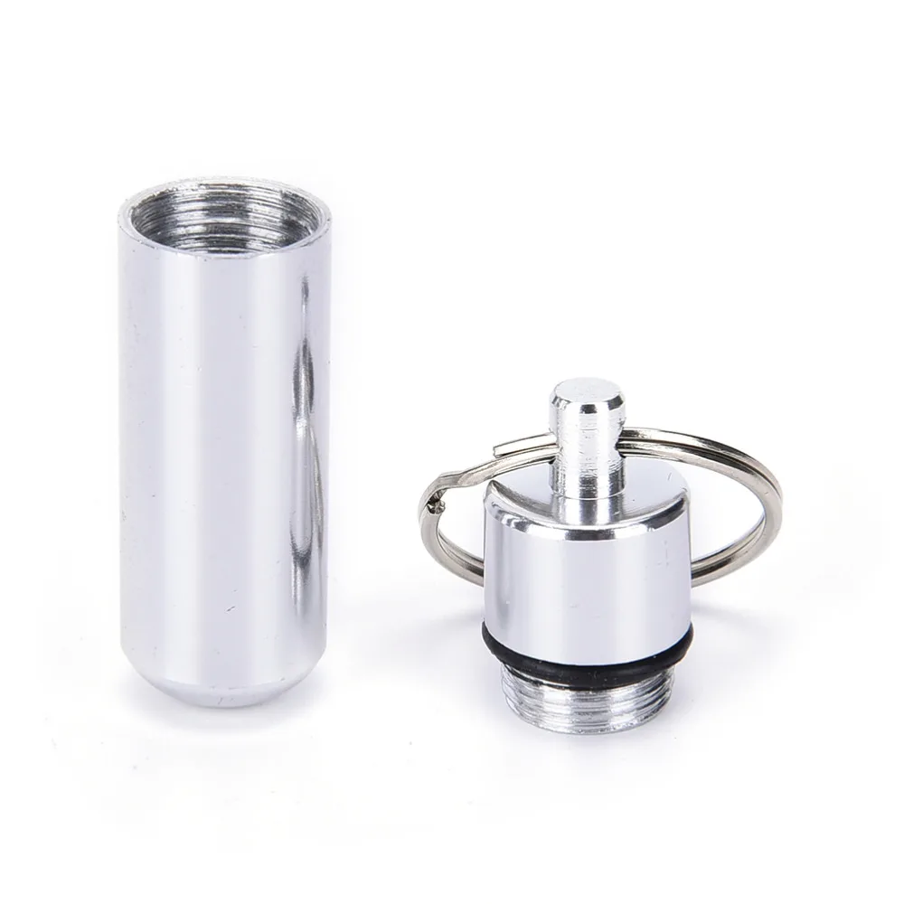 1PCS Silver Waterproof Aluminum Medicine Pill Box Case Drug Organizer Keychain Tablet Pillbox Container Stash Holder