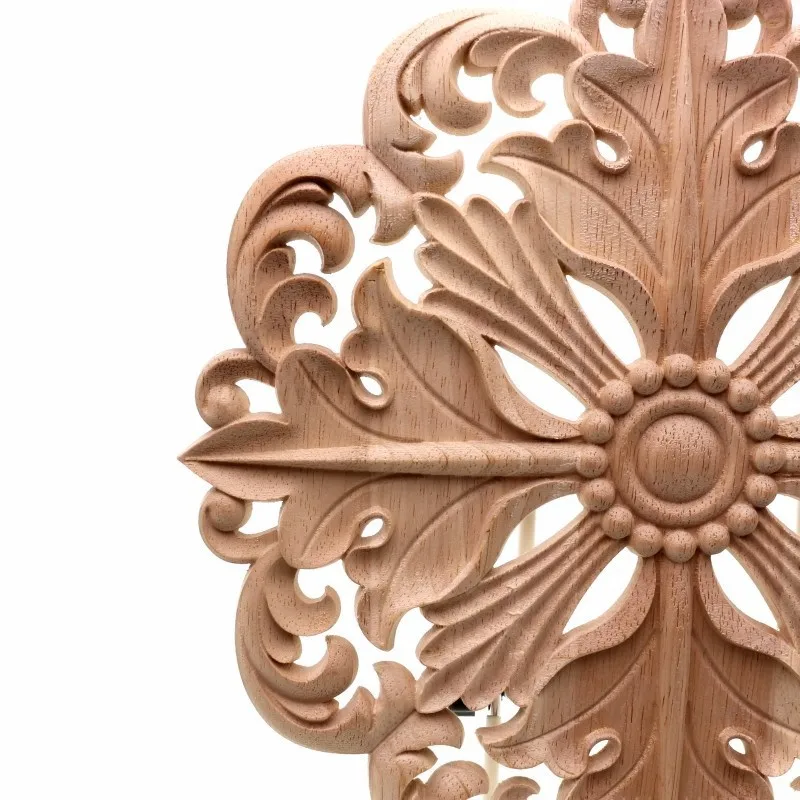 RUNBAZEF Woodcarving Furniture Decoration European Style Solid Wood Round Applique Heart Decorative Flower Figurines Miniatures