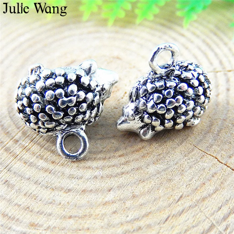 Julie Wang 10pcs Alloy Hedgehog Charms Antique Silver Color Animal Necklace Pendants Earrings Findings Jewelry Making Accessory