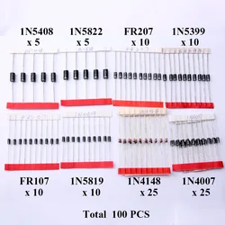 Glyduino 140PCS/Lot Commonly Used 1N4007 1N4148 1N5819 1N5408 FR107 FR207 1N5399 SR360 Diode Assorted Kit for Arduino DIY