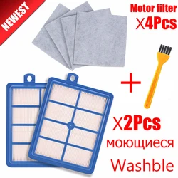 Lavabile 2PCS polvere Filtro Hepa H12 H13 + 4PCS Motore filtro in cotone per Philips Electrolux AEG Aspirapolvere parti di ricambio