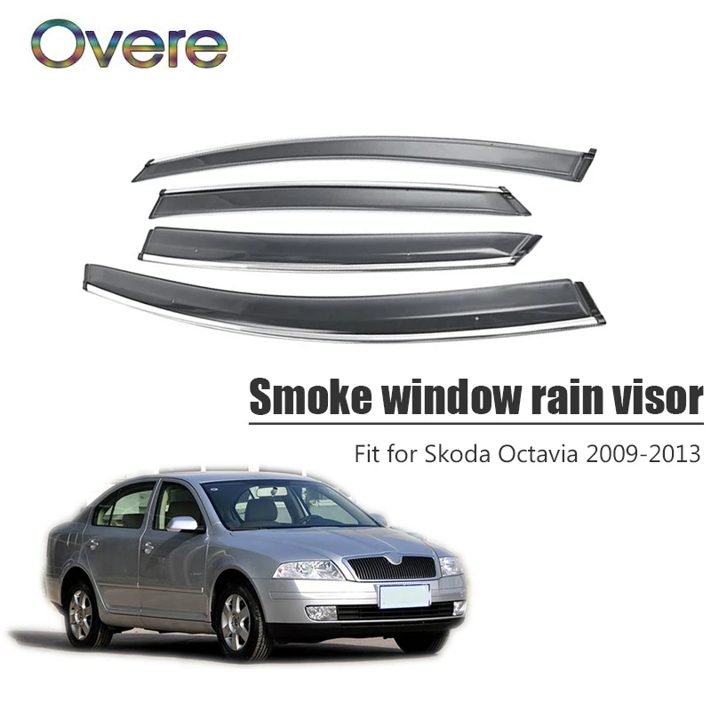 

OVERE NEW 1Set Smoke Window Rain Visor For Skoda Octavia 2009 2010 2011 2012 2013 ABS Vent Sun Deflectors Guard Accessories