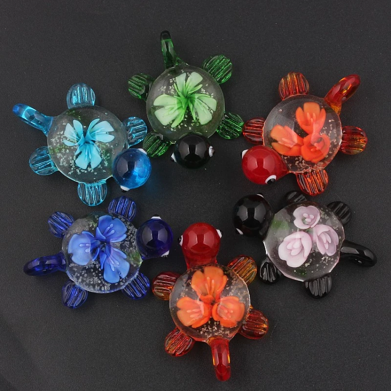 Qianbei Wholesale 6pcs Handmade Murano Lampwork Glass Mix Color Cartoon Turtle Pendant For Necklace