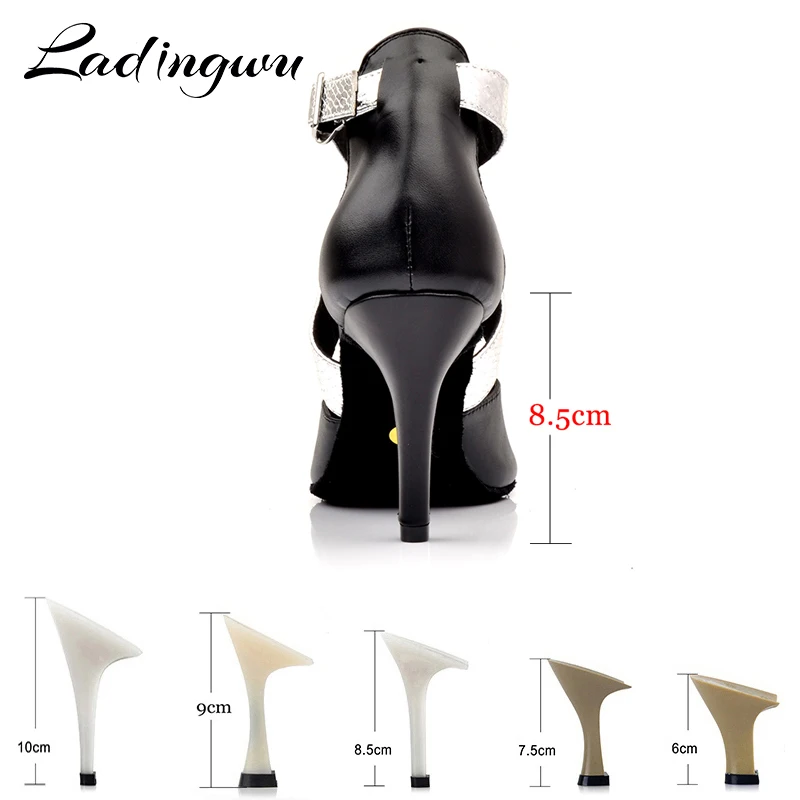 Ladingwu Women Genuine Leather Dance Shoes Black Latin Dance Shoes Salsa Women Ballroom Profession Dance Shoes Heel 6-10cm