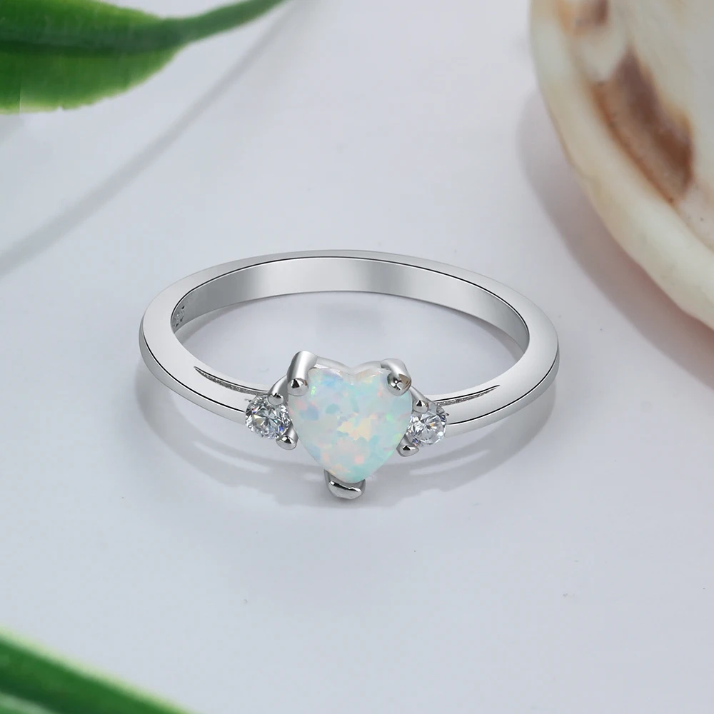 Classic Eternal Heart Rings Silver Color Blue Pink White Opal Women's Ring Engagement Finger Ring Fashion Jewelry for Women