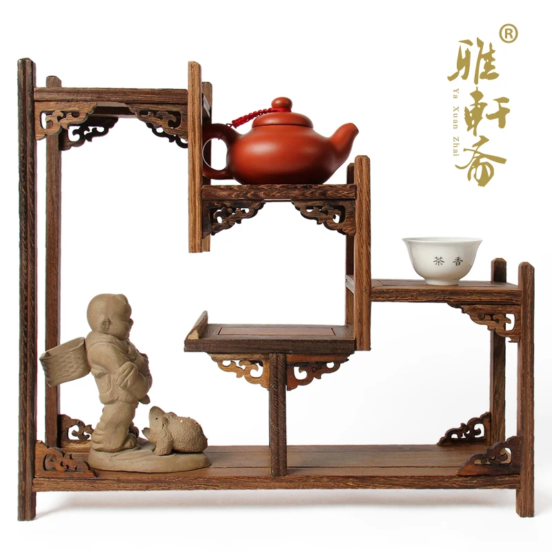 

Mahogany furniture, stone base frame wings wood shelf teapot teapot BBK antique mahogany base