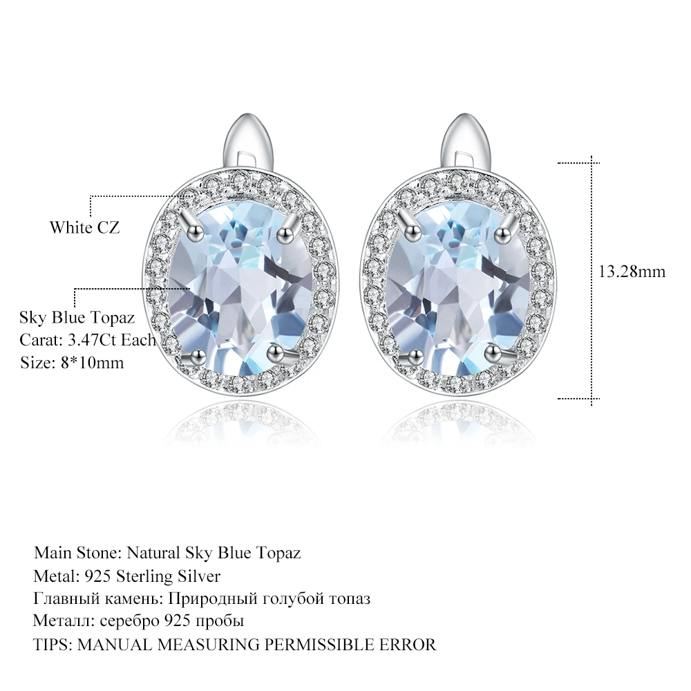 GEM\'S BALLET Natural Sky Blue Topaz Gemstone Classic Stud Earrings 925 Sterling Silver Earrings Fine Jewelry Women Wedding