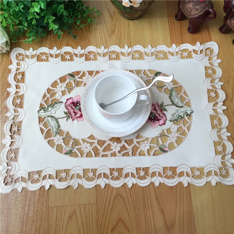 Luxury Satin Embroidery Table Place Mat Dining Coffee Pad Cloth Pan Dish Placemat Christmas Doily Cup Mug Drink Coaster Kitchen