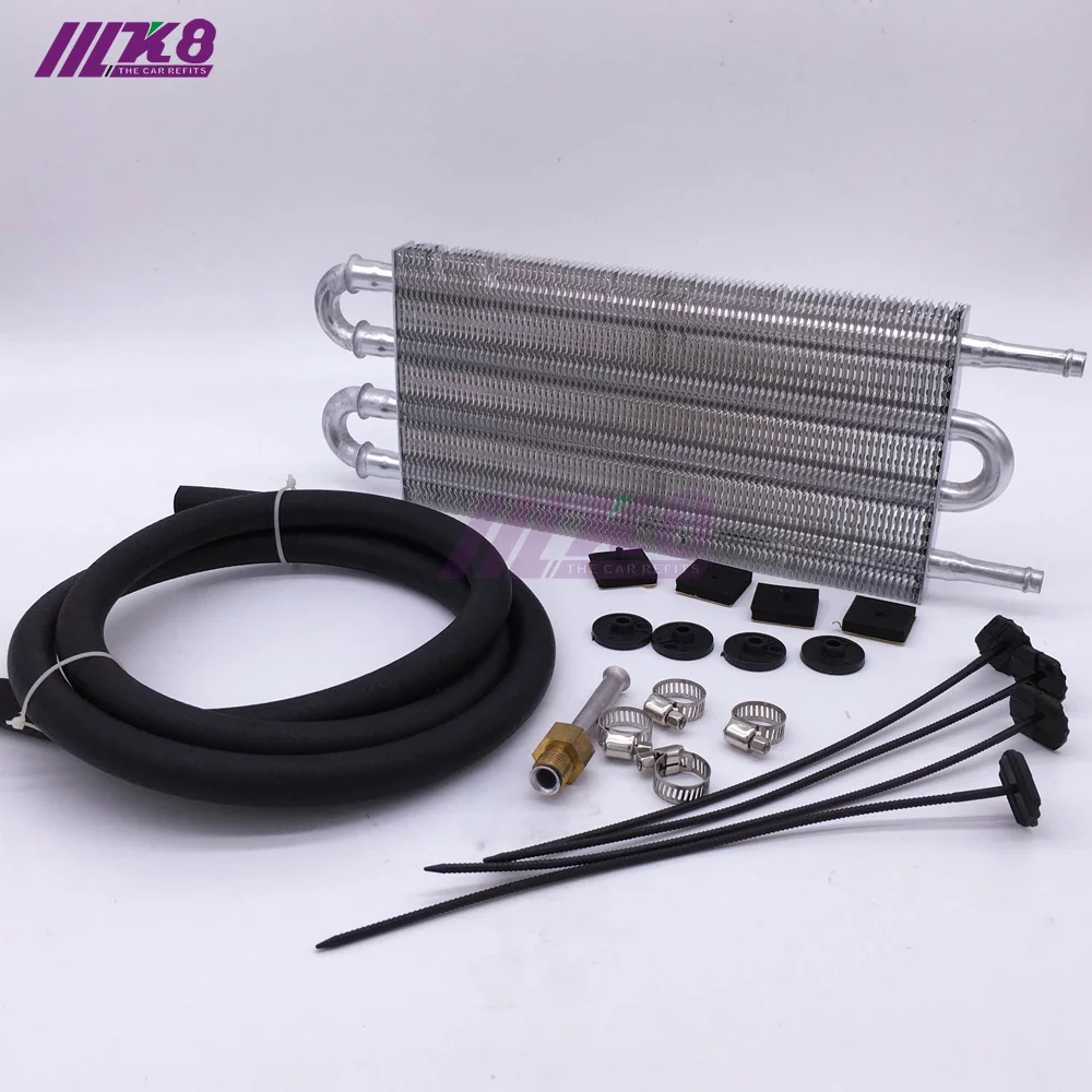 4 Row UNIVERSAL ALUMINUM REMOTE TRANSMISSION OIL COOLER/AUTO-MANUAL RADIATOR CONVERTER KIT