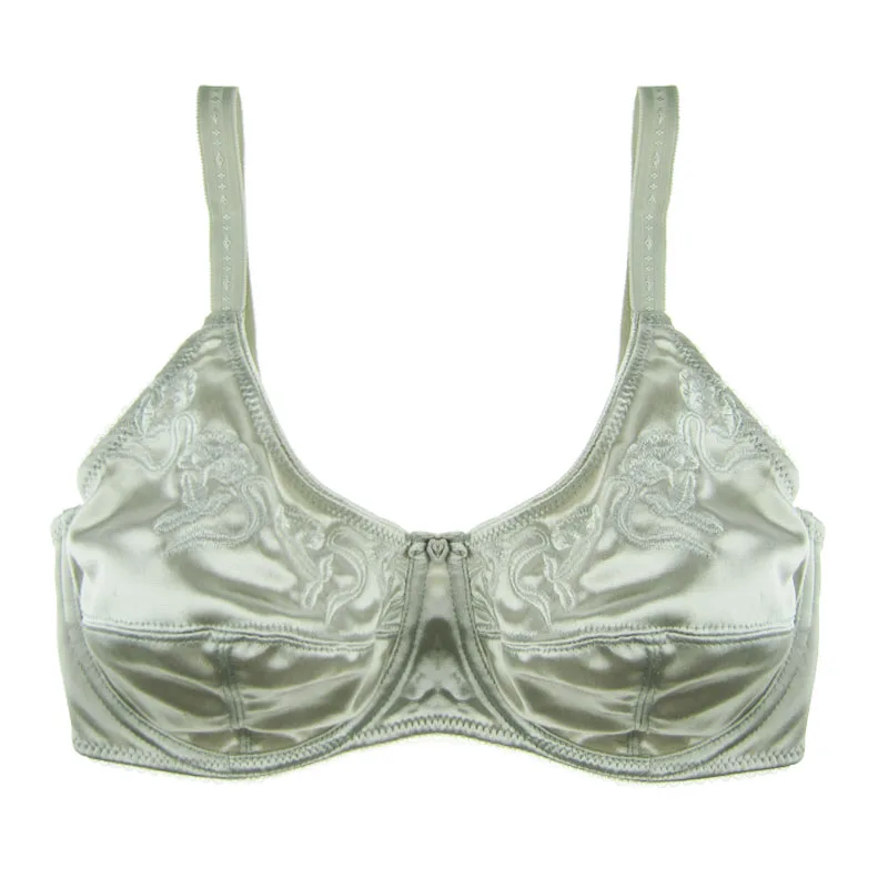 C-046 Women Bra Black/Green/Silver 3 Colours Satin Embroidery Unlined Push Up Cup Big Size 36 38 40 42 44 46 DD DDD E F Full Cup