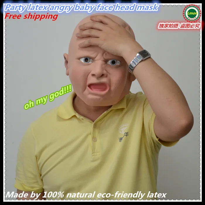 

2015 New Halloween Party Angry Baby Mask Lovely Baby Full Head Latex Mask christmas cosplay funny full head mask Dropshipping