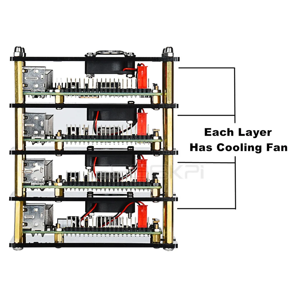 GeeekPi 4 Layer Acrylic Case Dark Brown/Transparent Enclosure Cooling Fan Heatsink Screwdriver for Raspberry Pi 4B/3B+/3B/2B/B+