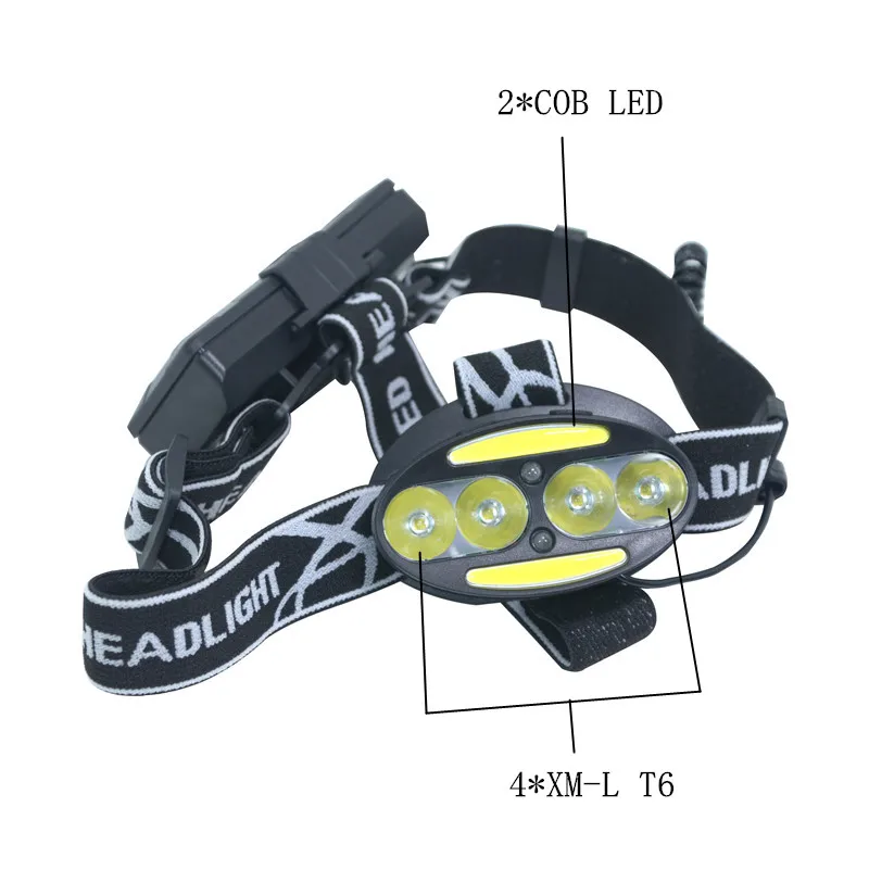 3000 Lumen IR Sensor Headlight Induction headlamp 4*T6 +2*COB LED Head Lamp Flashlight Torch Lanterna with batteries charger