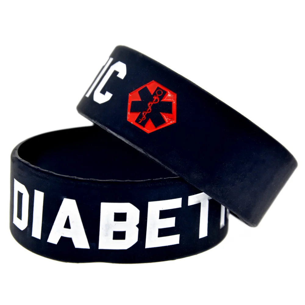 1 Stück Silikon-Armband für Diabetiker, 2,5 cm breit, Gummiarmband, schwarzes Armband, Erwachsenengröße – Detail 4