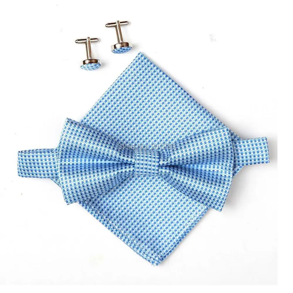 2019 thời trang grip bow tie sets cho nam giới tiếng trẻ con khuy măng sét bướm Pocket khăn 10 màu sắc