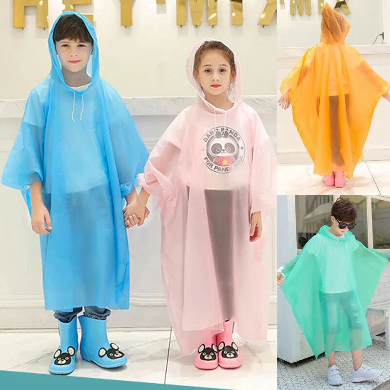 Children Boy Girl Rainwear Waterproof Hooded Rain Coat Outwear Poncho Raincoat Cover Up for Kids 100 to 160cm Height