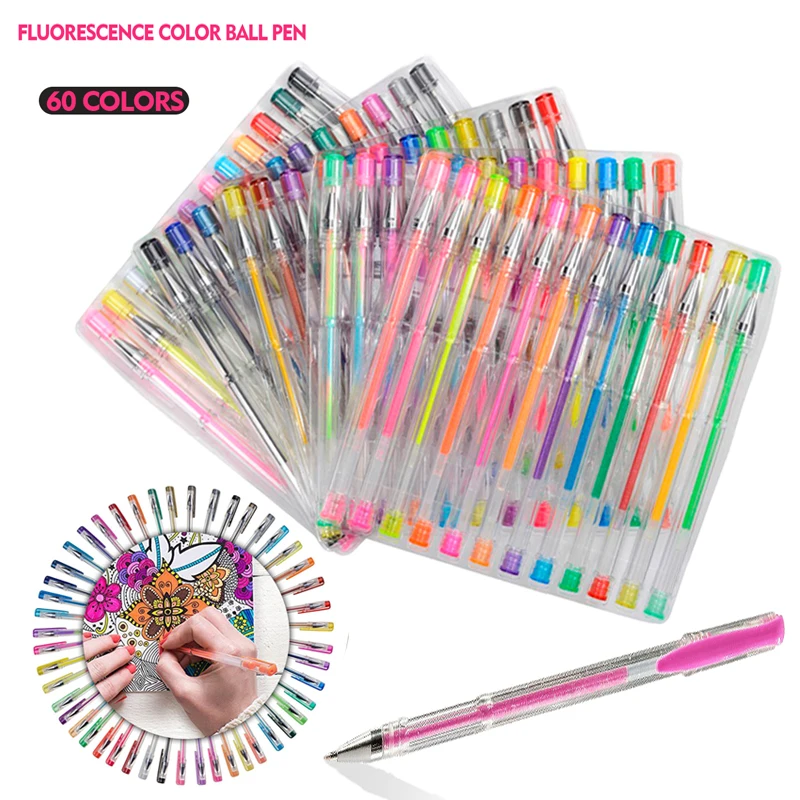 60 Colors Gel Pens Set Refills Gel Ink Pen Metallic Pastel Neon Glitter Sketch Drawing Color Pen School Stationery