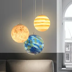 LED Planet hanging lamp Kids room Bedroom Nursery Children room LED moon globe light fixtures Indoor house lustre suspension
