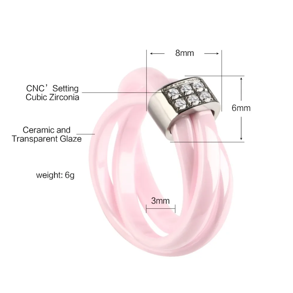 Romantic Pink 3 Cross Ceramic Ring Lady Accessories Pink Color Sex Zircon Cross Ring Stainless Steel Wedding Rings For Women