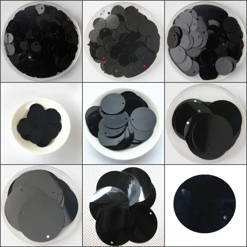 Black Series 8mm/10/12/15mm/20/25mm/30mm Flat Round loose Sequins Paillettes sewing Wedding Craft with 1 side hole