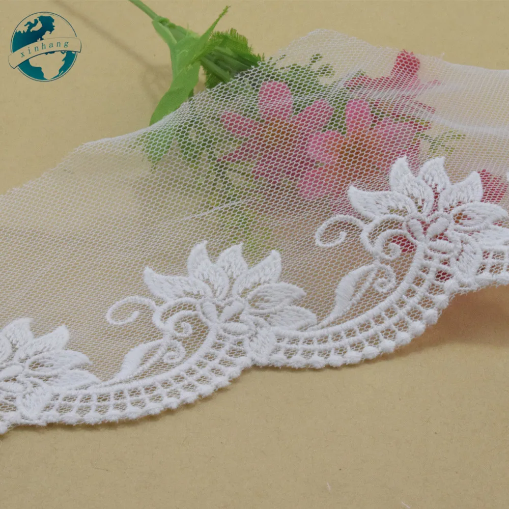8cm Width White Cotton Embroidery Lace Curtain Ribbon Fabric Guipure Diy Trims Warp Knitting Sewing Wedding Accessories#3046