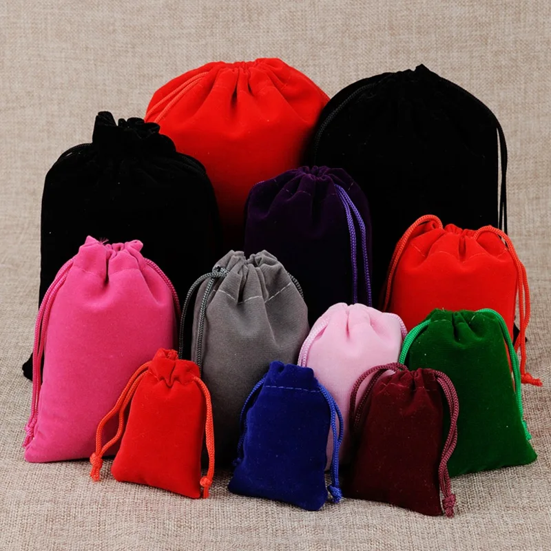 50Pcs/Lot Drawstring Velvet Sachet 5x7/7x9/9x12/10x15cm Pouches Small Size Jewelry Gift Display Packing Bags Can Customized