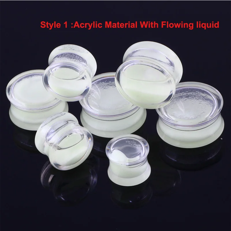 2Pcs Luminous Ear Tunnels Piercing Thin Silicone & Acrylic Clear 6-25mm Flesh Ear Piercing Flow Liquid Ear Tunnels Piercing