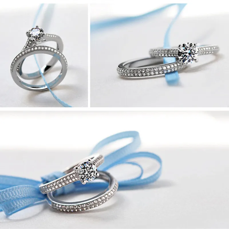 CC Jewelry Double Rings For Women Classic Stackable Bridal Sets Wedding Engagement Ring Fashion Anillo CC634