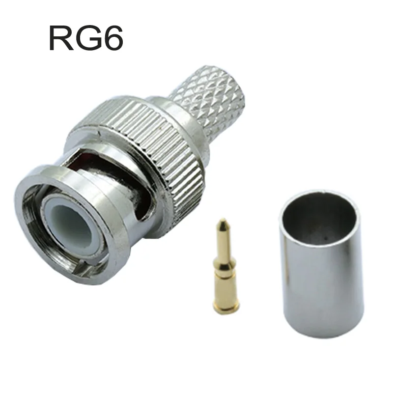 10pcs/lot BNC Male Crimp Type Connector for CCTV Systems Female Coupler Connector BNC RG58/RG59/RG6  Wholesale